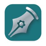 Teal rounded-square app icon showing a silver pen nib and gear, symbolizing writing or design tools.