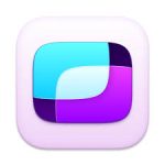 App icon featuring overlapping blue and purple rounded shapes on a light purple background, abstract design.