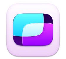App icon featuring overlapping blue and purple rounded shapes on a light purple background, abstract design.